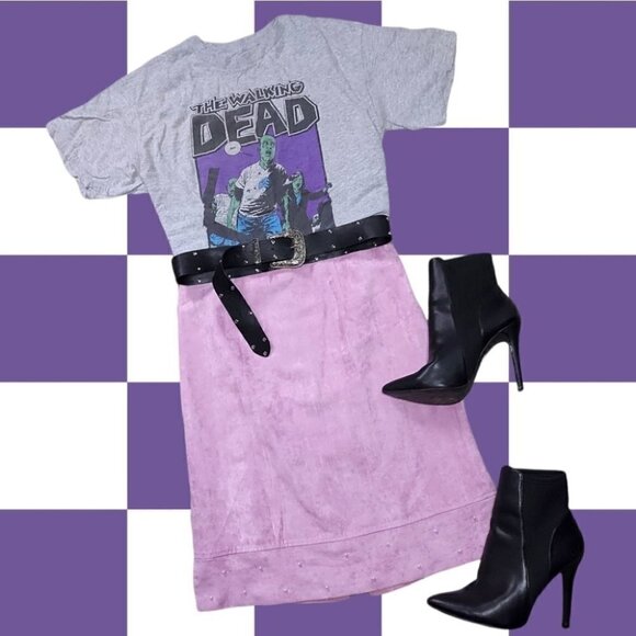 𝅺LILAC Faux Suede & Pearls Midi Skirt - Picture 5 of 12